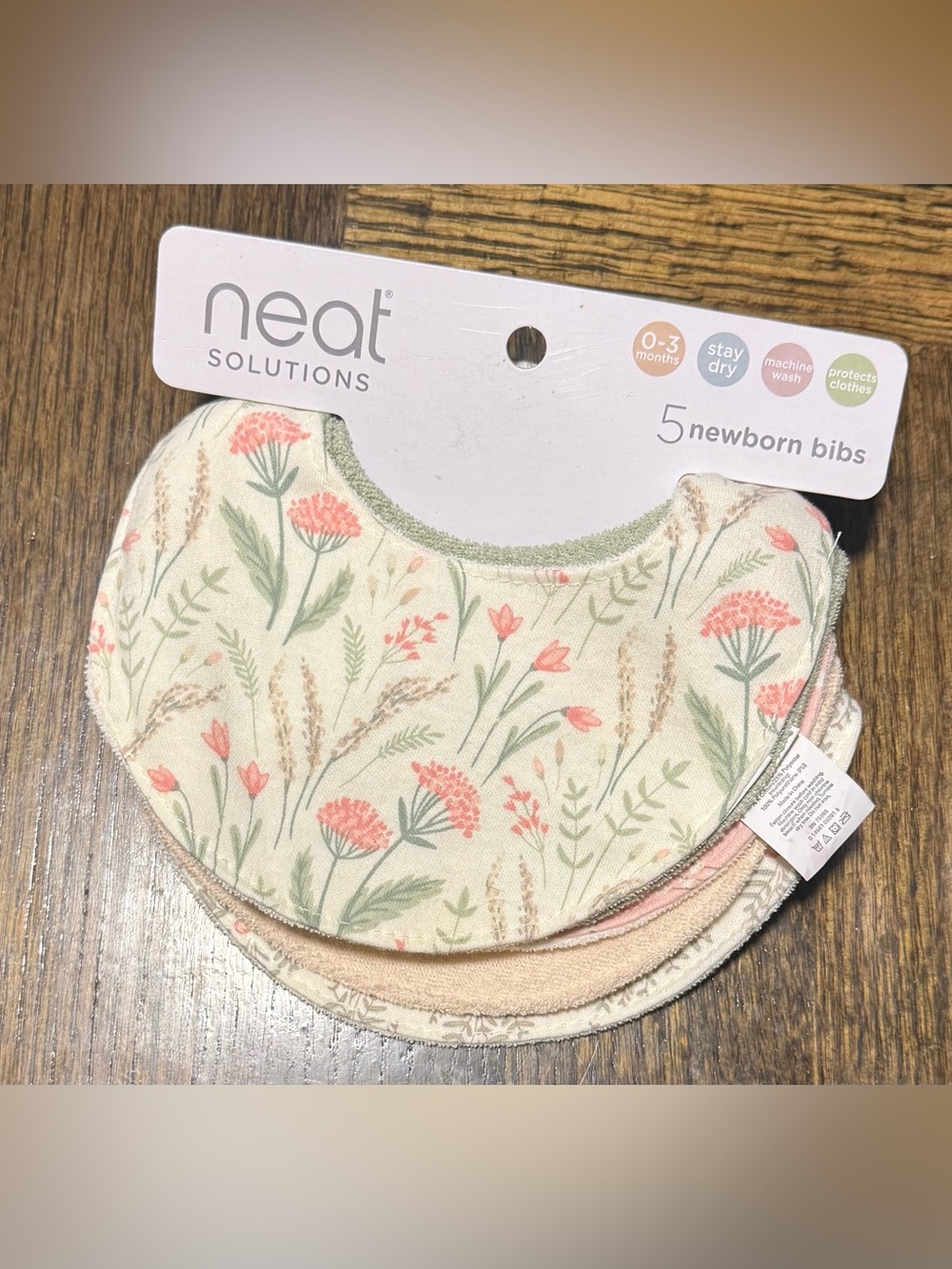 New Neat Solutions Newborn 0-3 Months Bib Set of 5 Floral Pastel Baby Girls